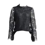 Tops Loose Sexy Hollow Design Long Sleeve Fashion Women Lace Blouses for Daily Wear 3