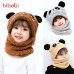 Winter Baby Girls Boys Knitted Hat Plus Fleece Kids Warm Cute Bear Rabbit Caps Thicken Earbud+Neck Scarf For Toddler Headdress 1