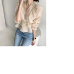 Spring Fashion Sexy V-Neck Long Sleeve Women's Shirt Solid Color Slim Retro Ruffle Sweet Chiffon Thin Shirt Fashion Girl's Top 5