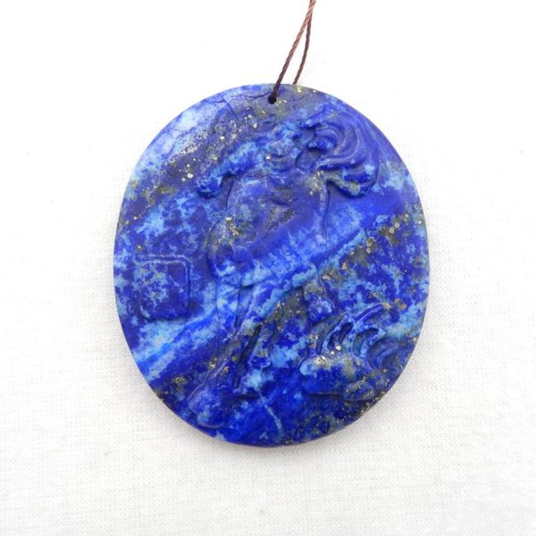 Natural Stone Lapis Lazuli Carved Animal Horse Pendant Bead 53x46x6mm 32g Semiprecious Fashion Jewelry Necklace Accessories 2