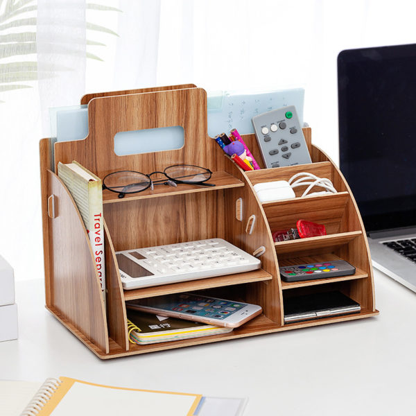 Wood Desk Organizer Office Bureau Pen Holder Wooden Sorter with Drawer Organizer Pen Pencil Organizer Marker Pen Organizer 1