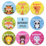 50pcs 1inch Round Cartoon Toys Animal stickers for kids Teacher Reward Encourage Sticker Office Stationery for children 5