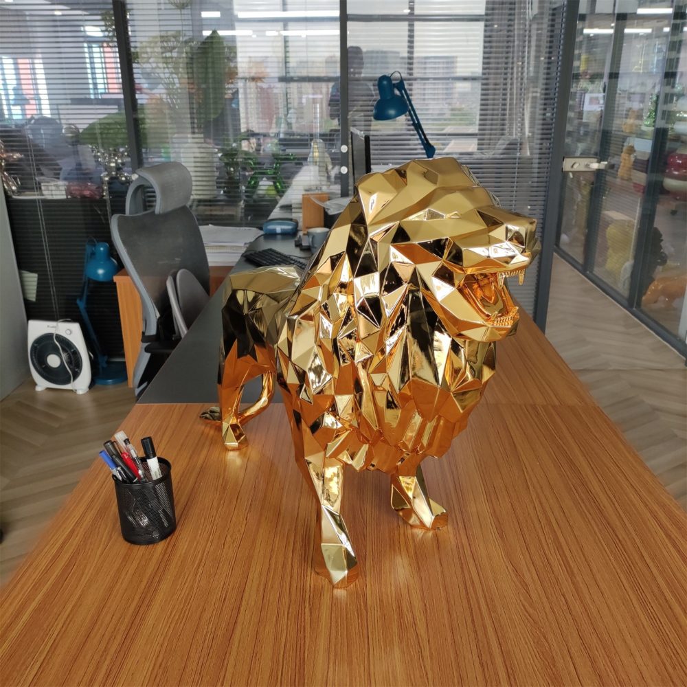 Premium Resin Geometric Lion Statue Office Living Room Ornaments Animal Sculpture 78*30*56cm Large Size Home Decor Accessories 3