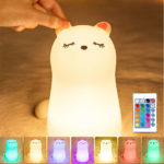 LED Cat Night Light Remote/Tap Lamp Silicone Room Nightlights Atmosphere Table Bedroom Bedside Lamp USB Change Kids Baby Gift 1