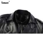 Ladiguard Plus Size Mens Pu Leather Jacket Black Long Overcoats Motorcycle Faux Leather Coats 2021 Single Breasted Top Outerwear 4