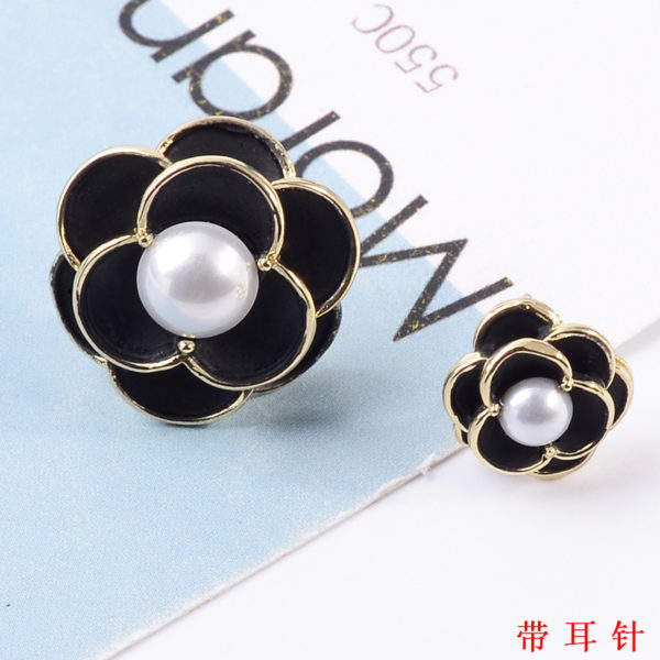 DIY jewerly making accessories 10pcs/lot 2size Fashion simple black oil dripping Camellia Pearl Earrings 1