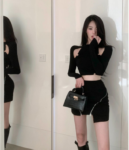 Party Girl Elegant Y2k Female Suits Women Suits Sexy Crop Leather Jacket Black Hollow Shirt High Waist Skirt 3 Piece Zip Skirt 4