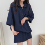 PLAMTEE Korea Stylish Women Casual Two Piece Sets 2022 Summer Sports Loose New Oversize Tops High Waist Streetwear Shorts 1