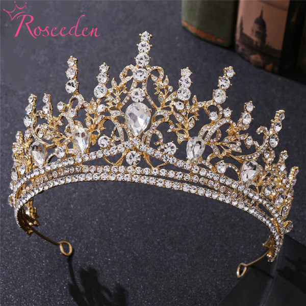 Crystal Queen Big Crown Bridal Tiaras Baroque Rhinestone Pageant Diadem Dubai Weddings Hair Accessories RE4226 2