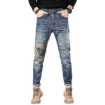 Mens Ripped Patchwork Jeans Blue Slim Fit Hole jean Pants Casual Biker Trousers Streetwear 2022 High Quality Denim Man Clothing 4