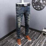 Streetwear Fashion Men Jeans Retro Dark Blue Elastic Slim Fit Ripped Jeans Men Embroidery Designer Vintage Casual Denim Pants 2