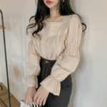 Kimutomo Elegant Lace Blouse Vintage Square Collar Women Puff Sleeve Shirt Girls Solid Sweet Tops Korean Chic Spring 2021 4